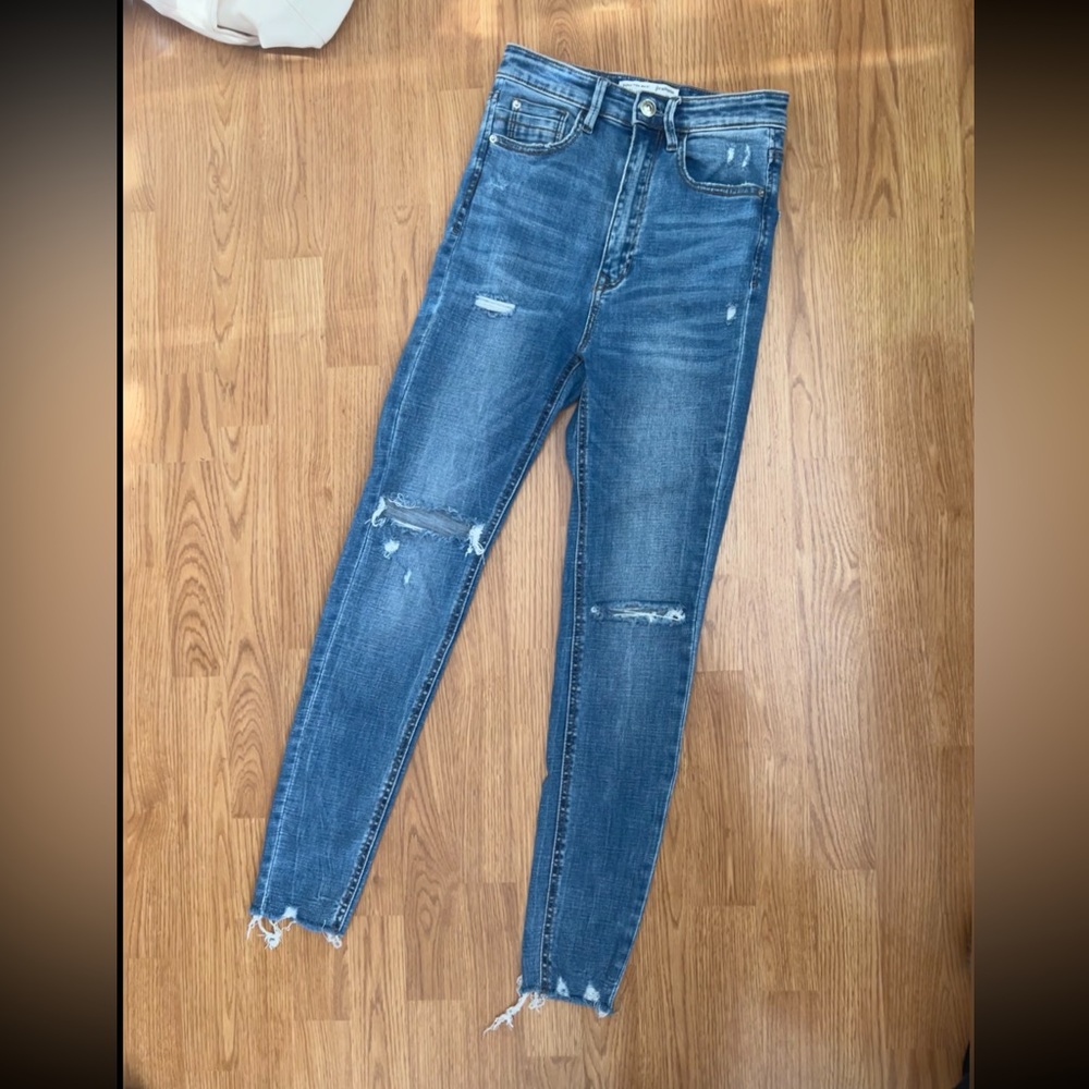 Stradivarius womens ripped distressed high waisted skinny jeans